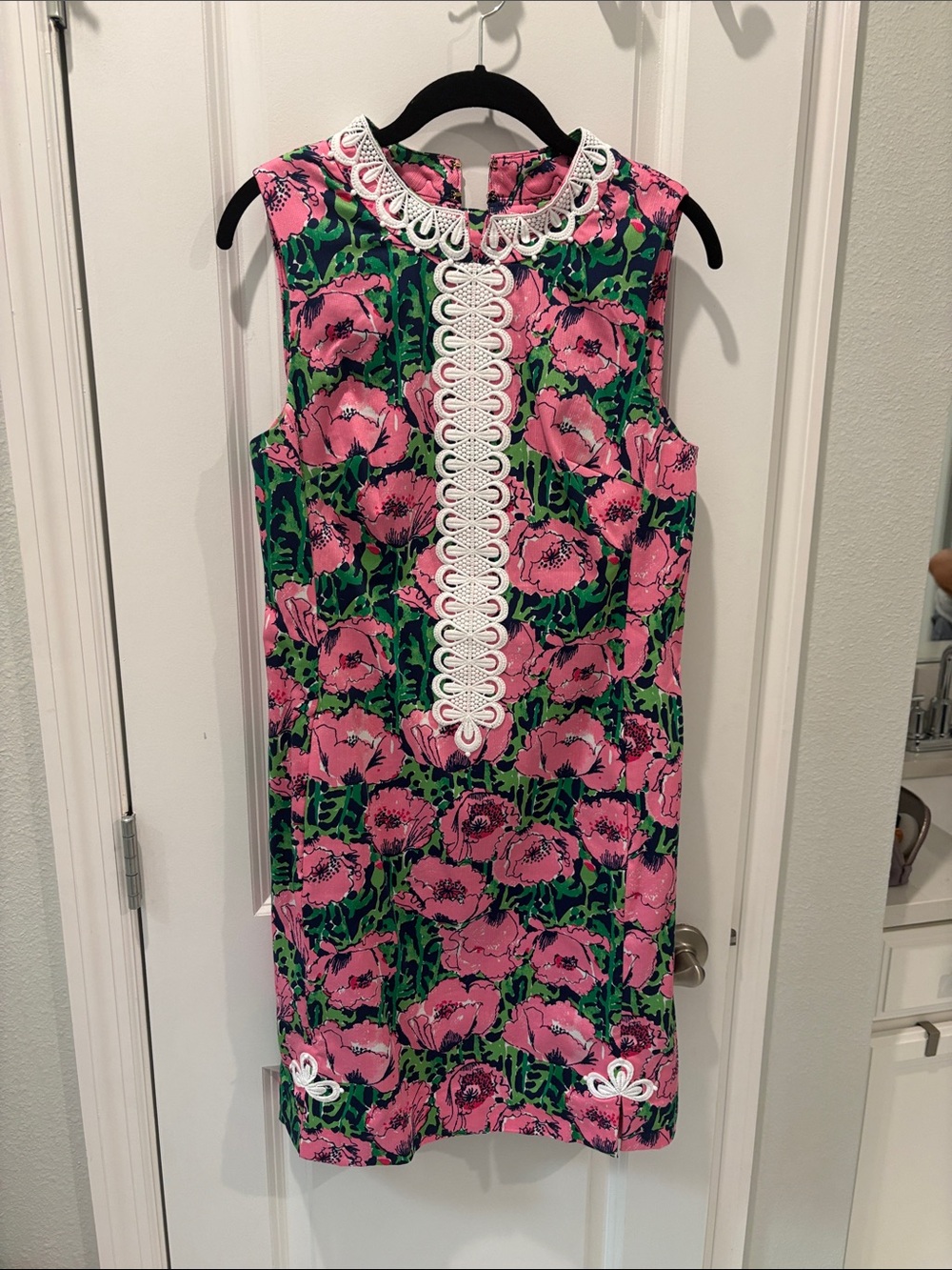 Lilly Pulitzer Pink and Green Floral Sleeveless Shift Dress with White Trim
